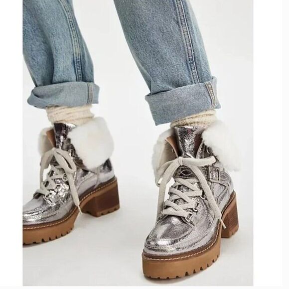 Free People Shoes - FREE PEOPLE NIB Cozy Jasper Hiker Ankle Boots / Pale Pewter Leather - size 7.5